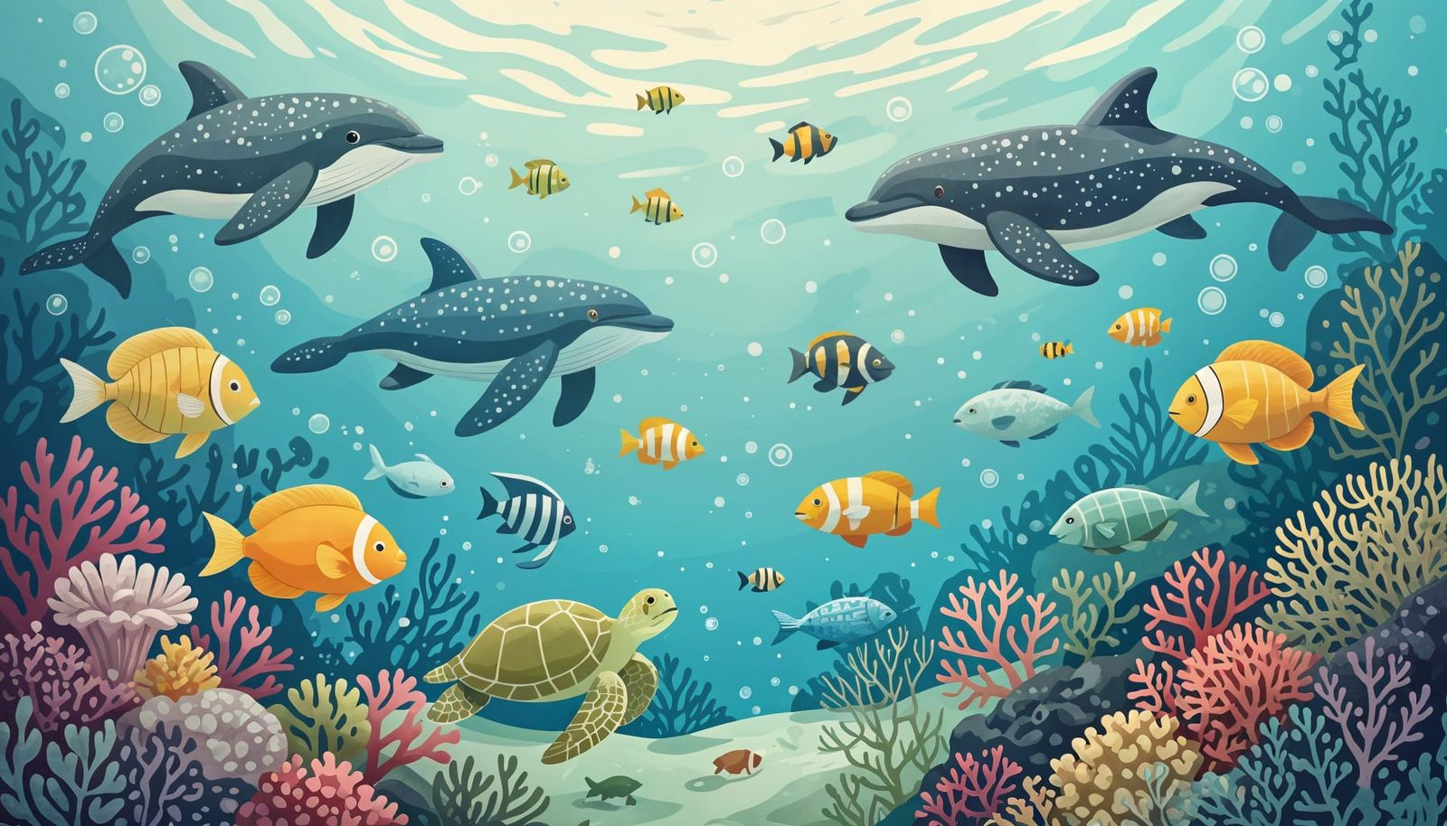 Marine Life Infographic Poster in Children's Book Style