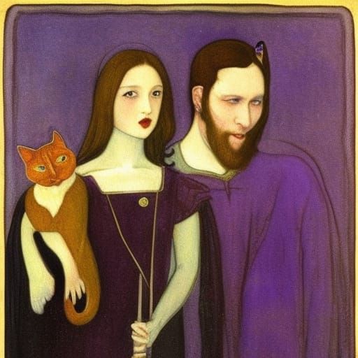 Vampire Lord with Cats: Pre-Raphaelite Dark Fantasy