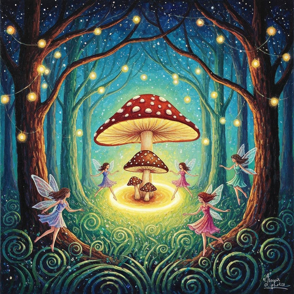 Whimsical Forest with Glowing Mushrooms and Fairies
