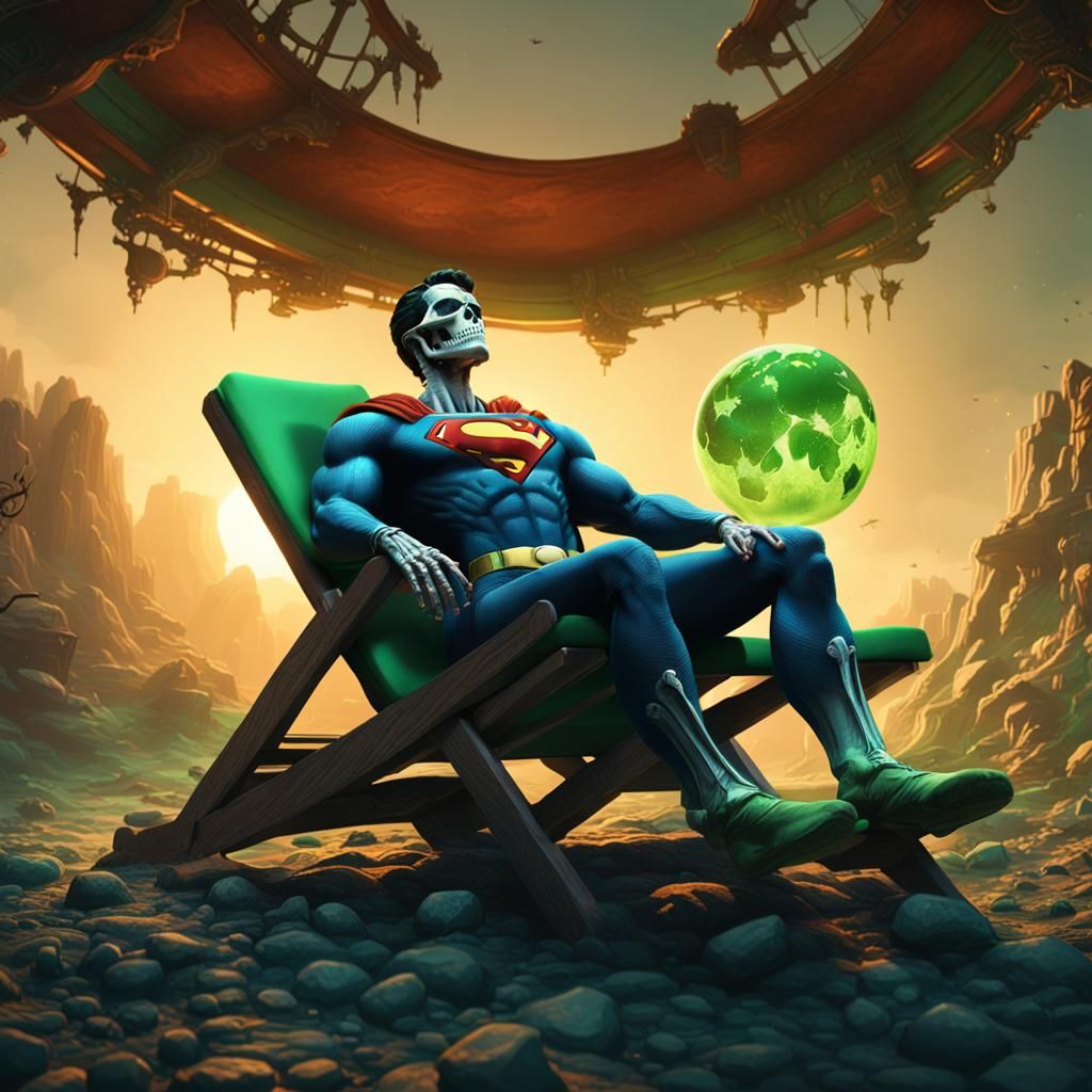 Superman's Skeleton Sunbathing on Kryptonite Planet