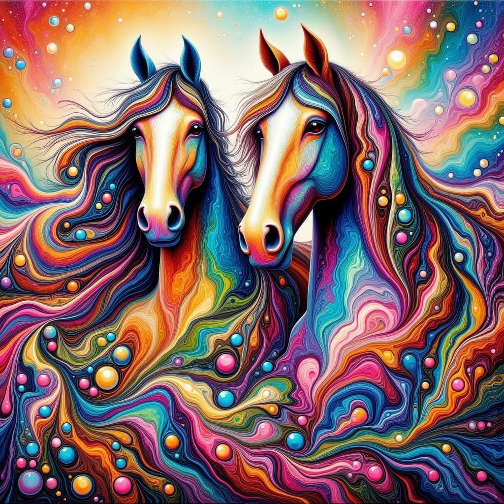 Vibrant Horses in a Dreamy, Abstract Landscape