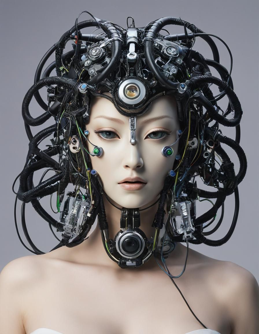 Cyberpunk Medusa with Robotic Mask and Cables