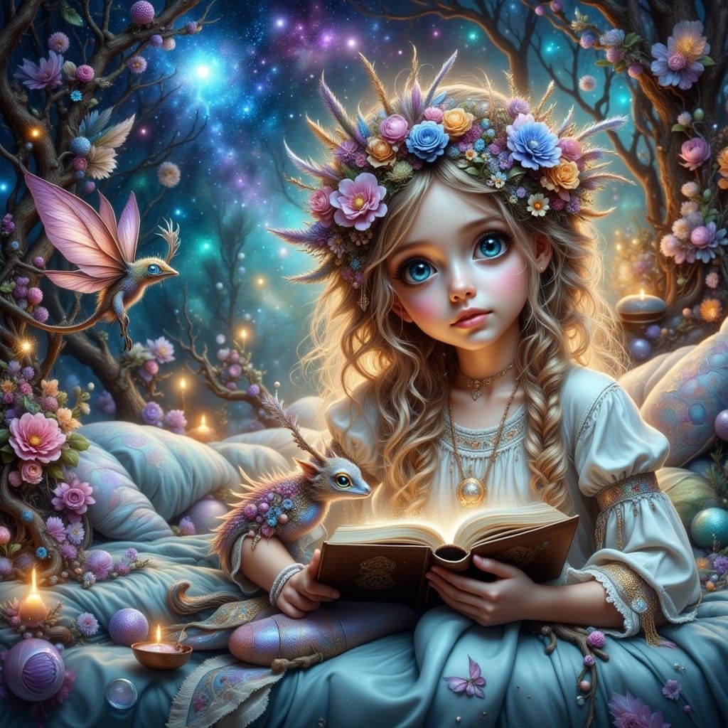 Girl Reads to Dragons in Bedroom, Mystic Aura