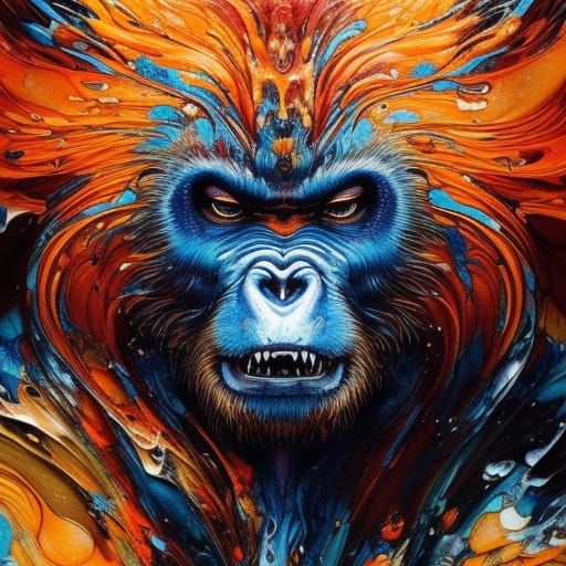 Terrifying Ghost Gorilla in Liquid Watercolor Style