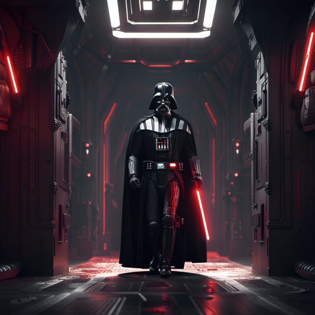 Darth Vader Lightsaber in Dark Hallway