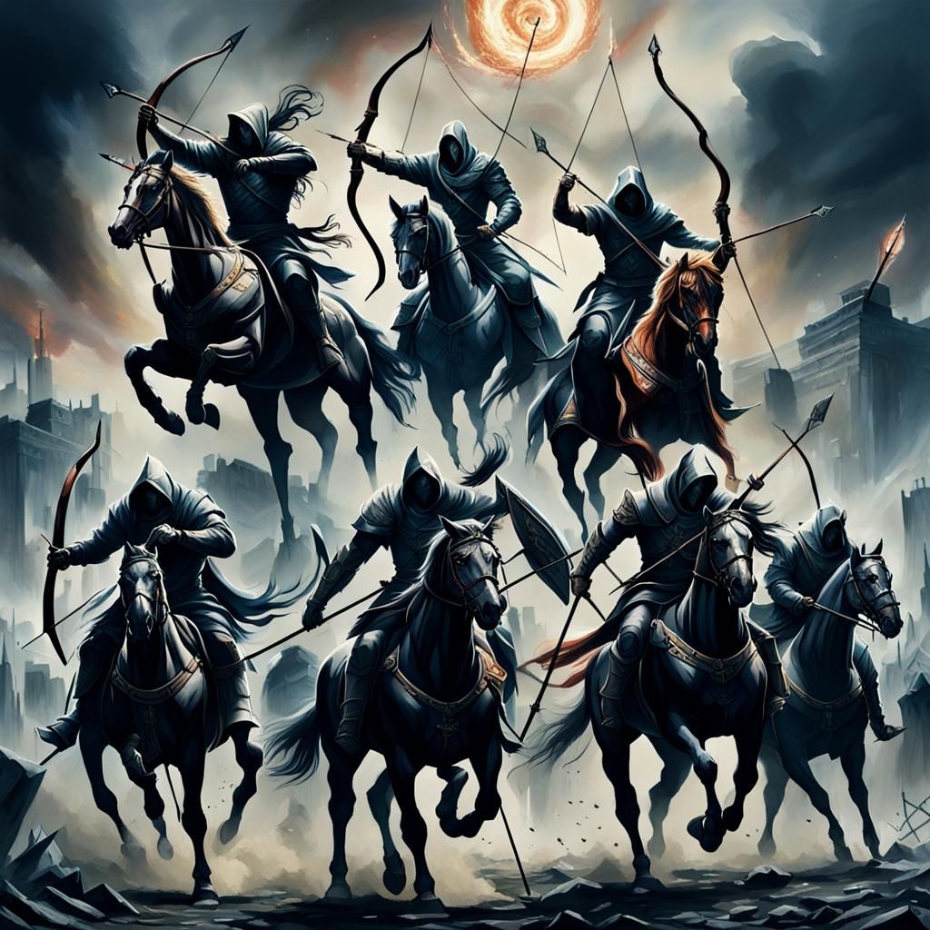 Apocalyptic Horsemen Wielding Bows and Arrows