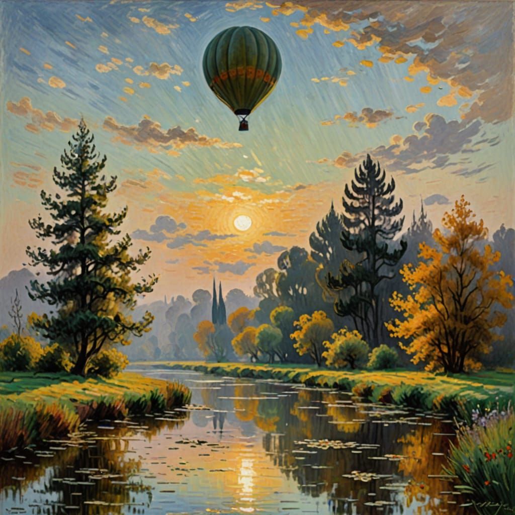 Luminous Landscape with Hot Air Balloon