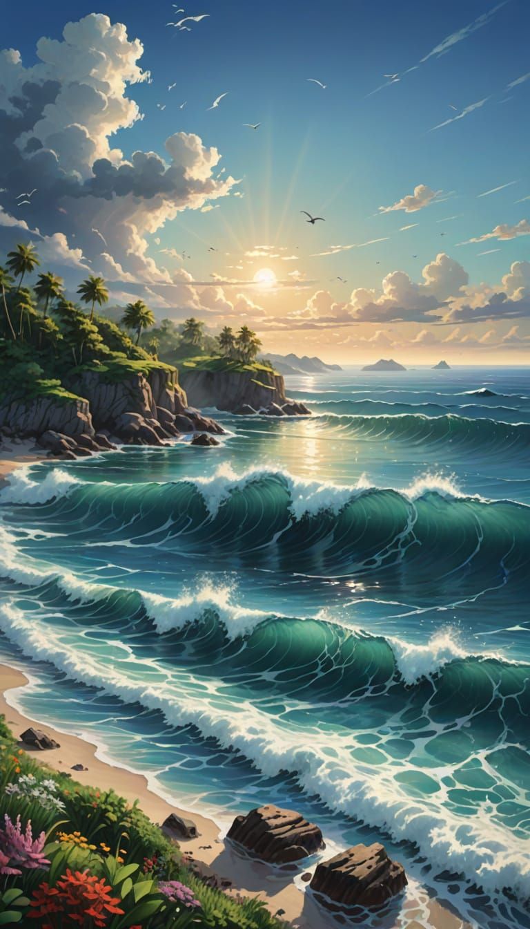 Beautiful Ocean Scene with Calm Waves