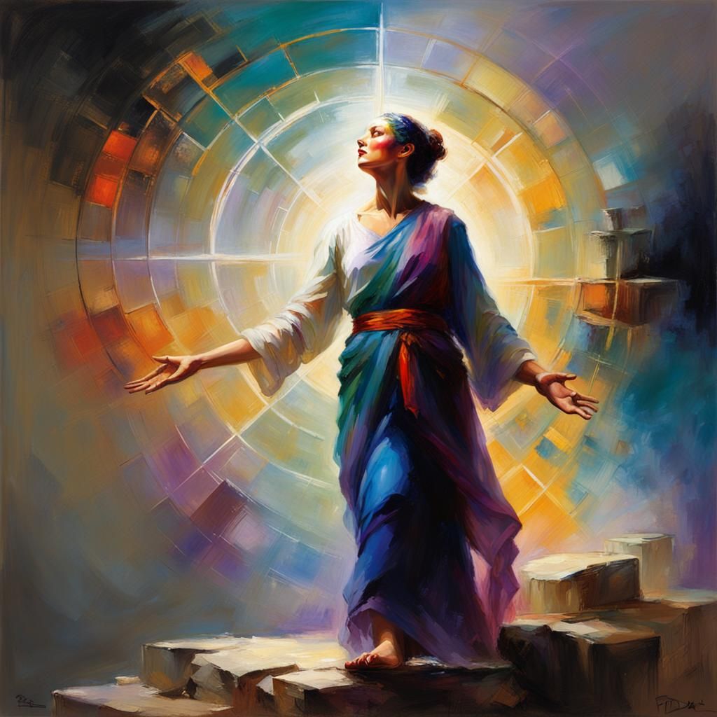 Woman Reaching Enlightenment in Minimalist Style