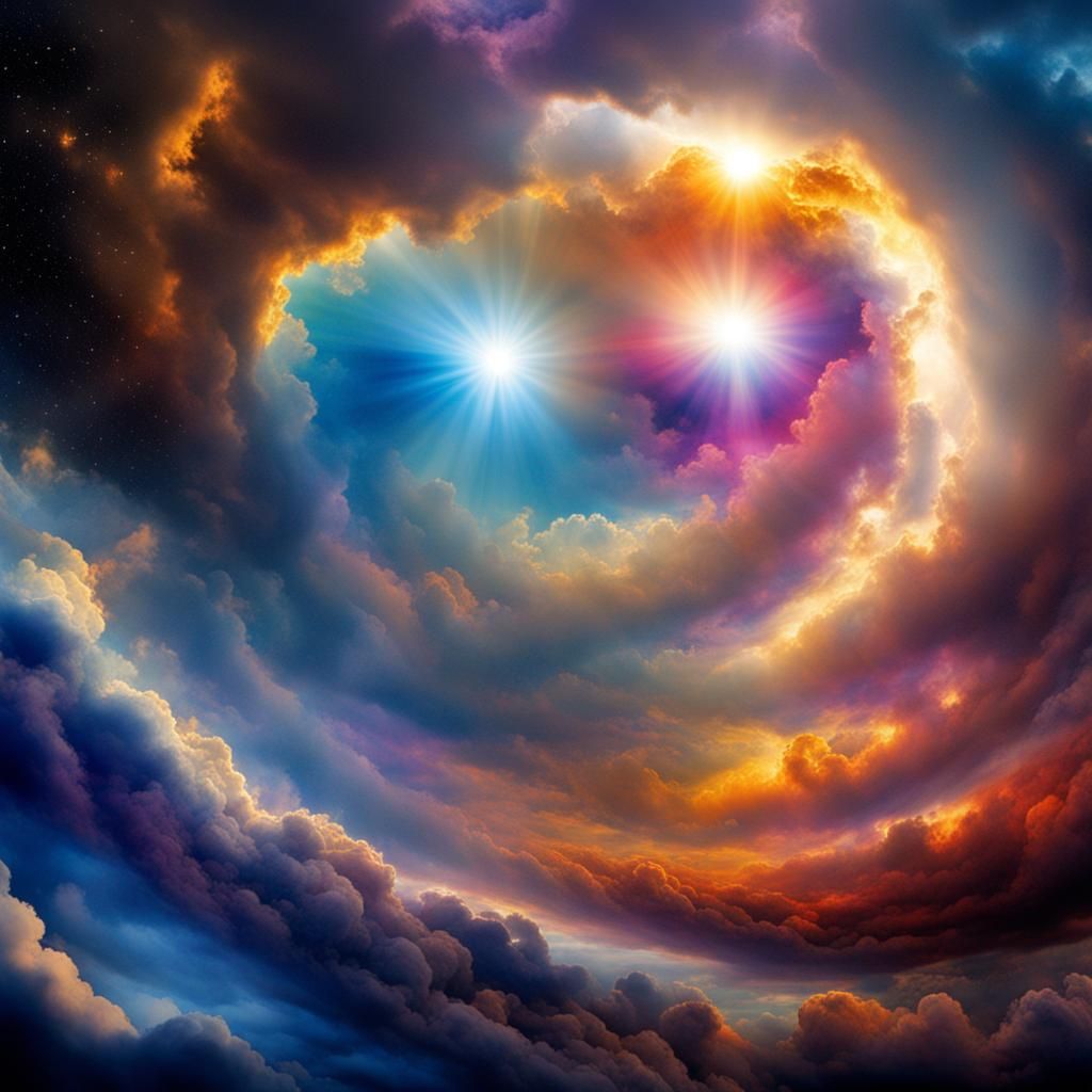 Colorful Galaxy with Divine Light Rays