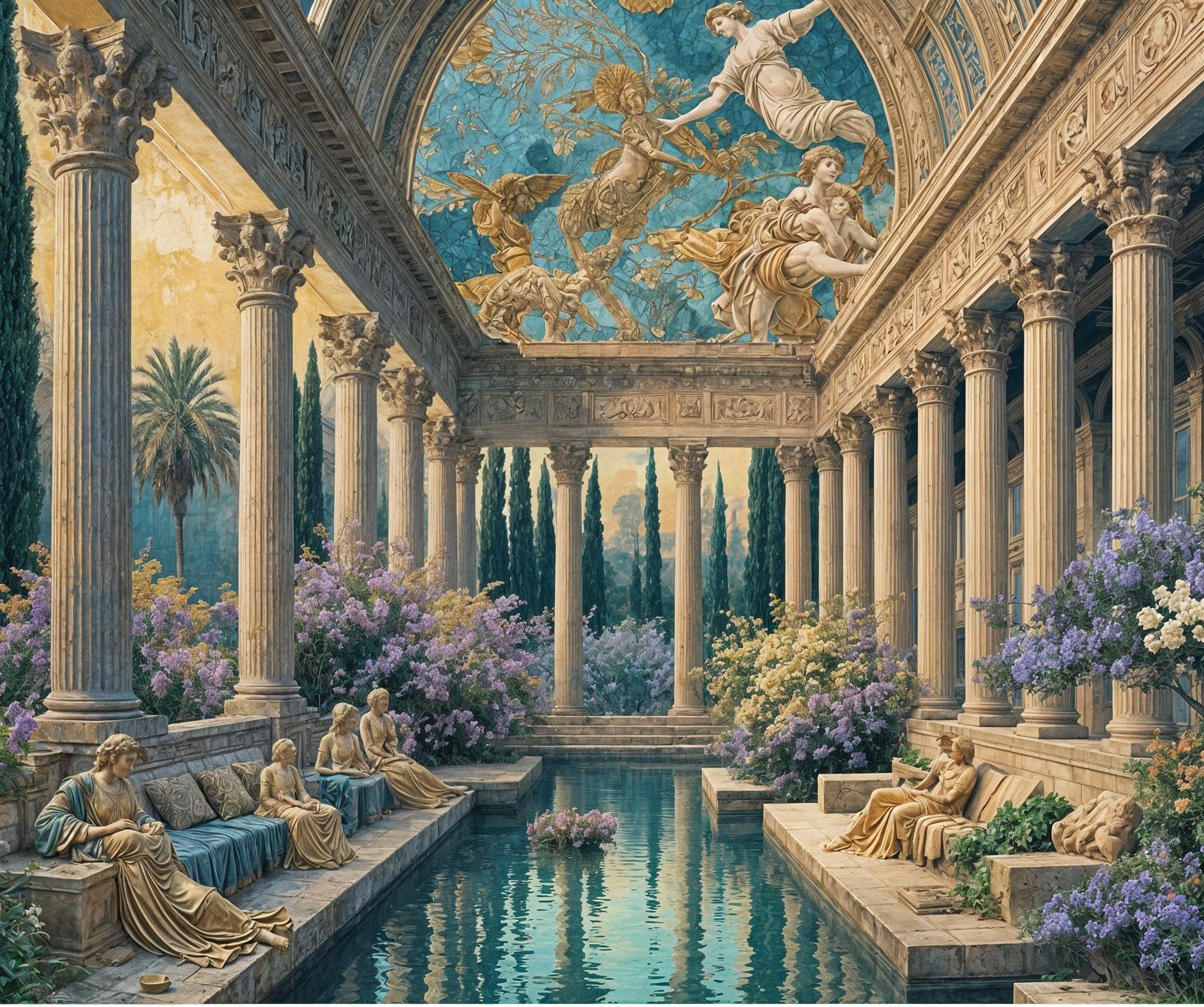 Elegant Art Deco Estate with Ionian Columns and Lush Garden