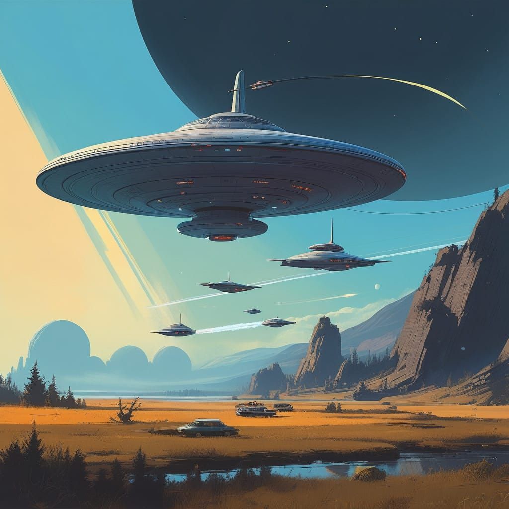 Vintage Starship Enterprise in Futuristic Flight