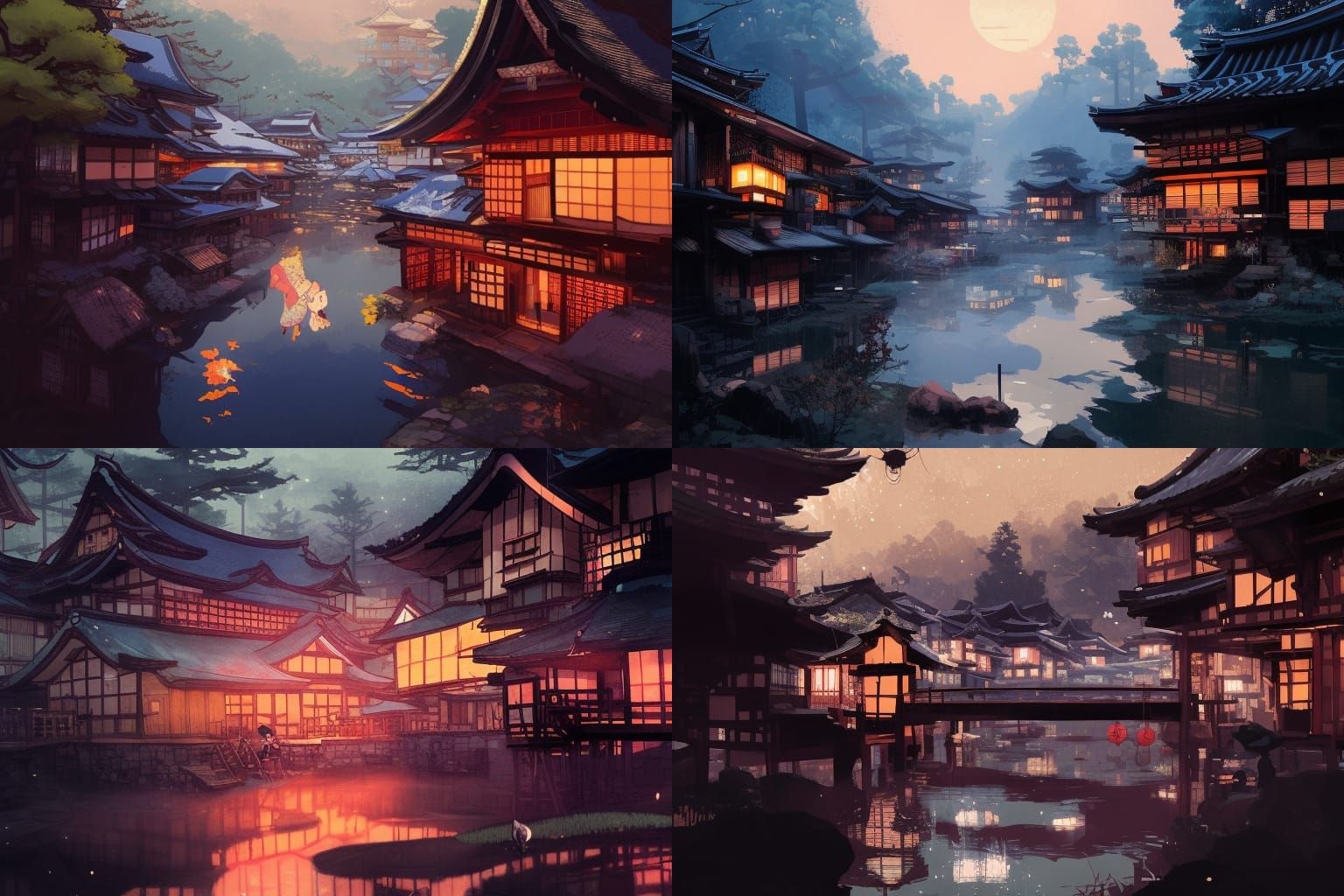 Japanese Onsen Village Comic Book Illustration