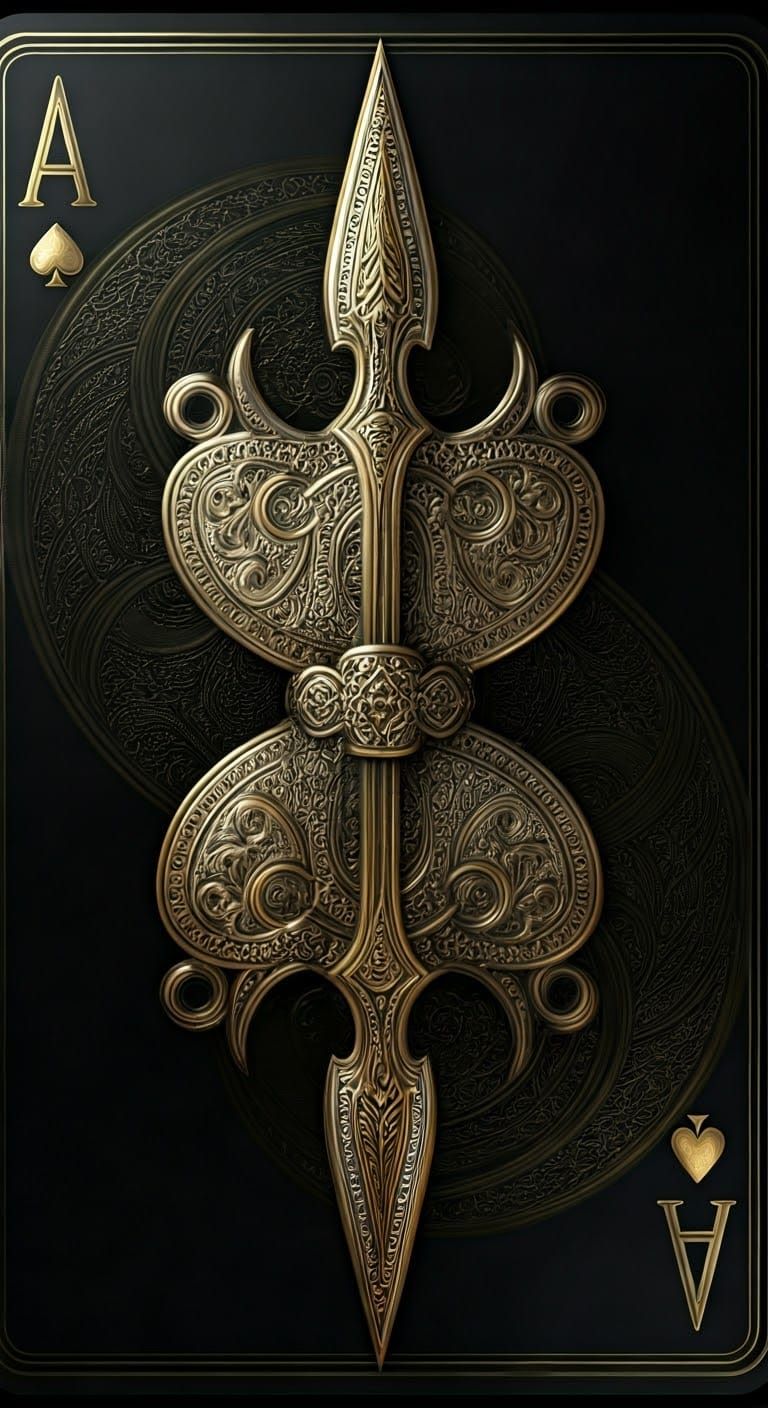 Pixelated Ace Playing Card with Gungnir Spear Symbol in Meta...