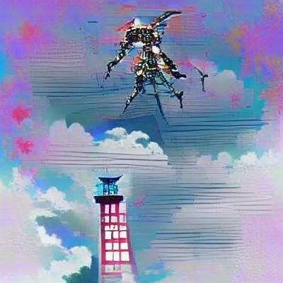 Anime-Style Robot Ascends Tower