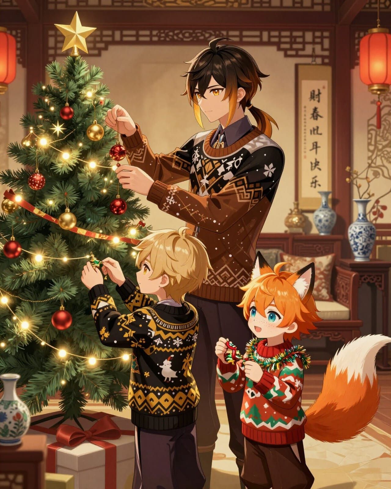 Anime Christmas in Ancient China with Zhongli