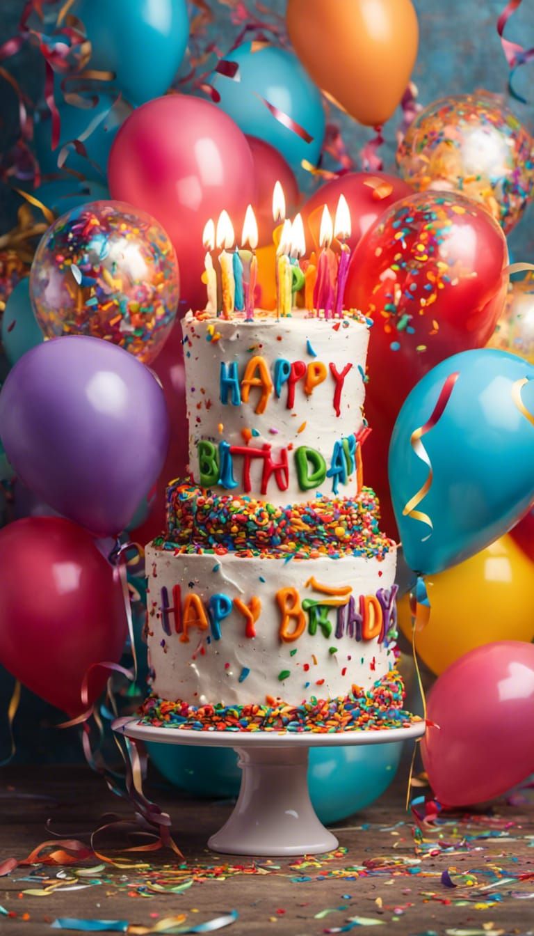 Elaborate Birthday Cake with Festive Decorations