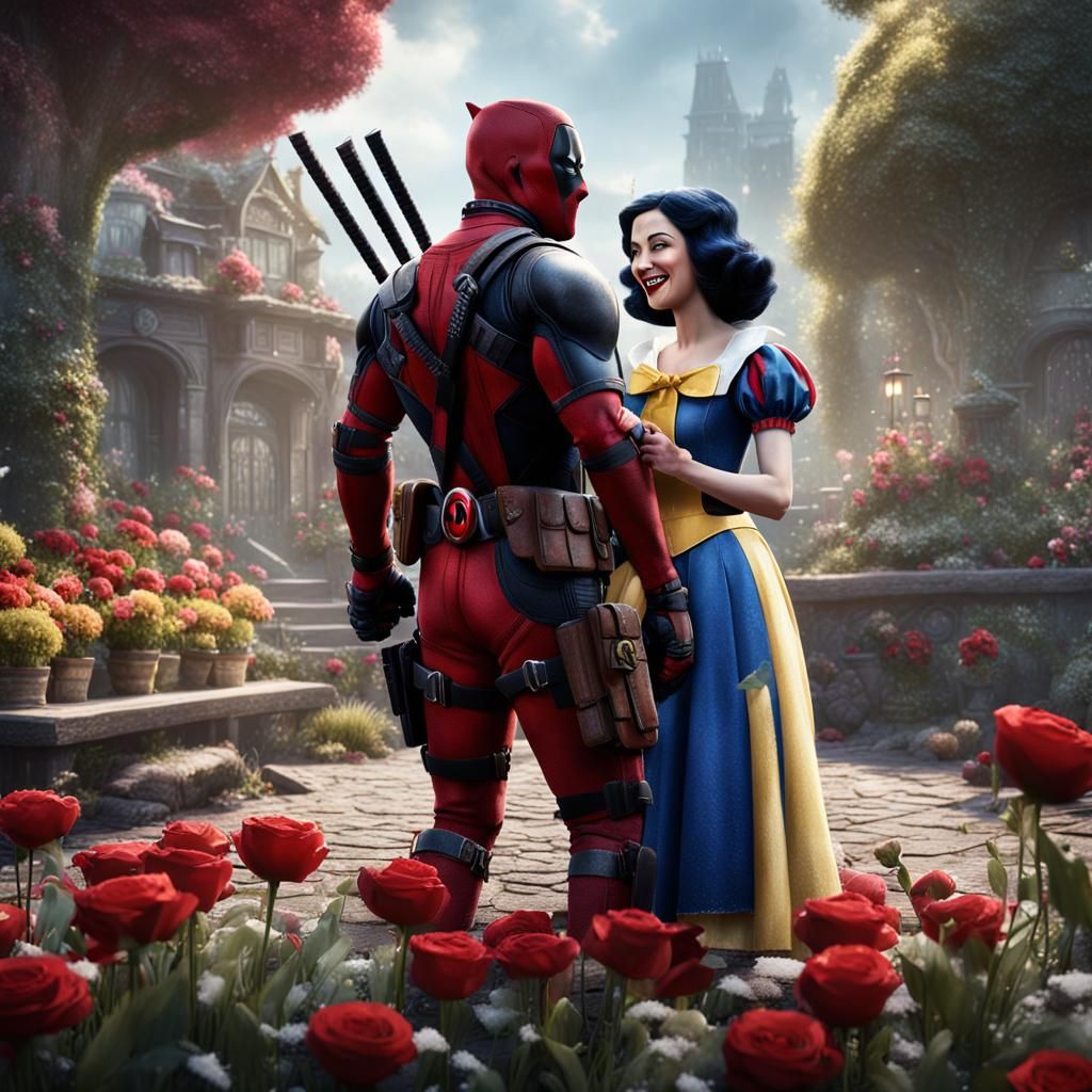 Deadpool Gives Flowers to Snow White