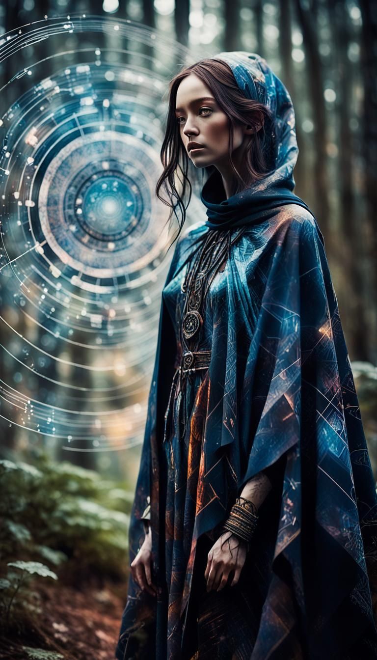 Mysterious Silhouette Wizard Woman in Force Field