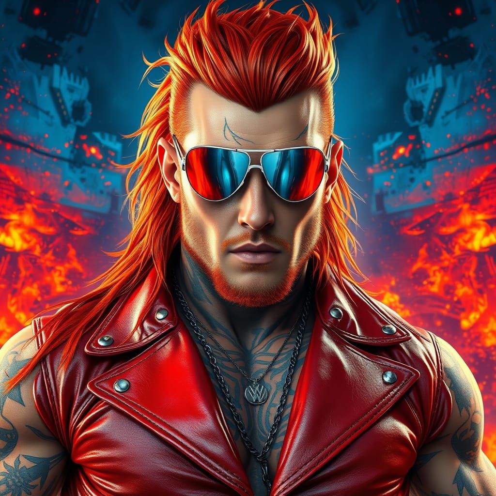 Cyberpunk Wrestler in Bold Red Leather Outfit