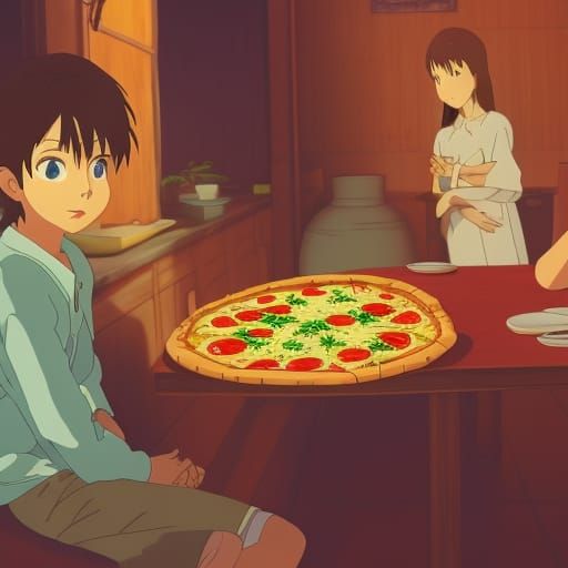 Pizza in Studio Ghibli Anime Style