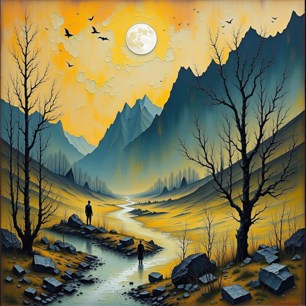 Impasto Painting of an Ancient Japanese Landscape