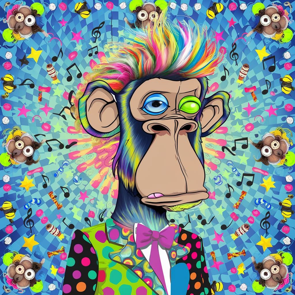 Vibrant Monkey Portrait in Whimsical Style