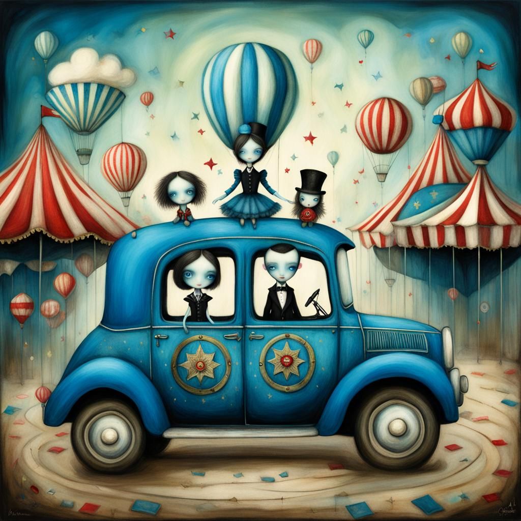 Mysterious Circus Card in Deep Cobalt Colors
