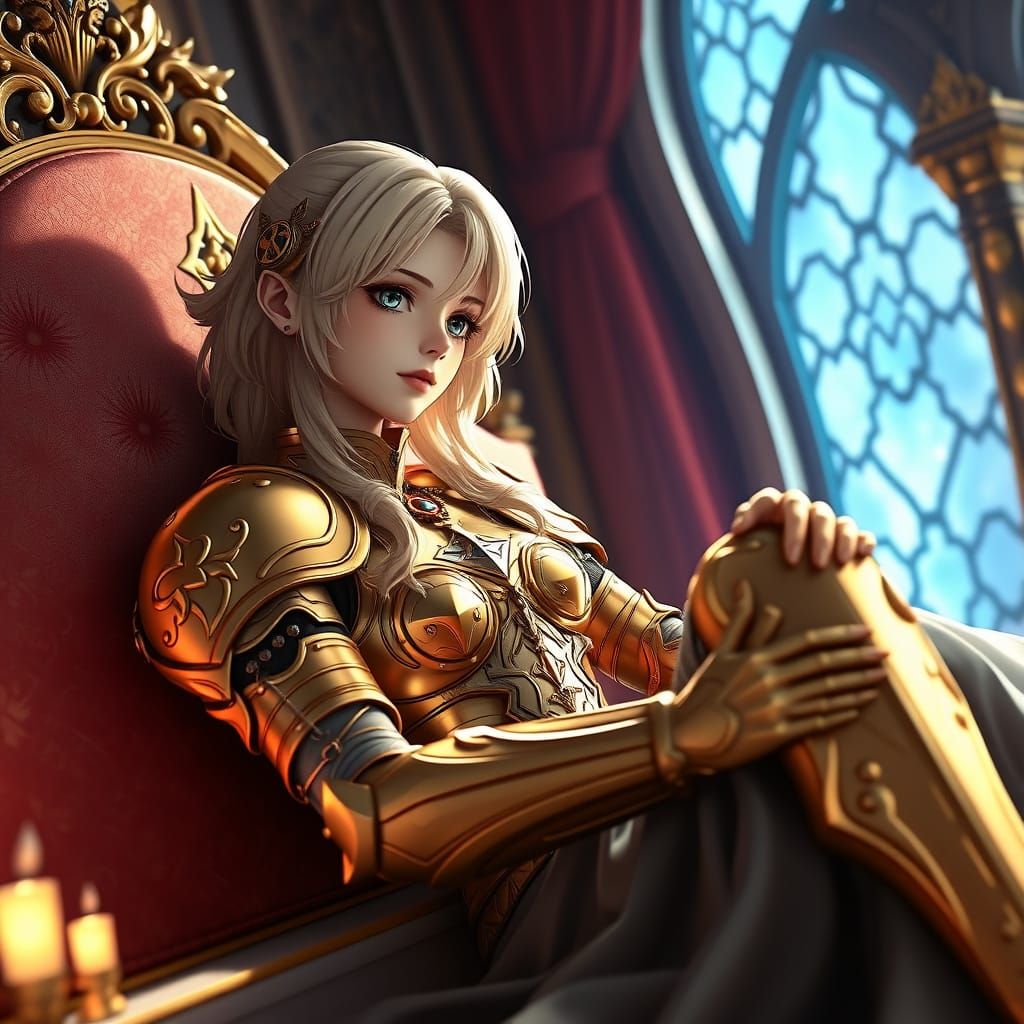 Regal Golden Paladin Basks in Cinematic Blue Glow