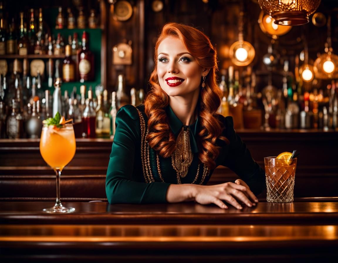 Vintage Club: Ginger Bartender Serving Cocktails