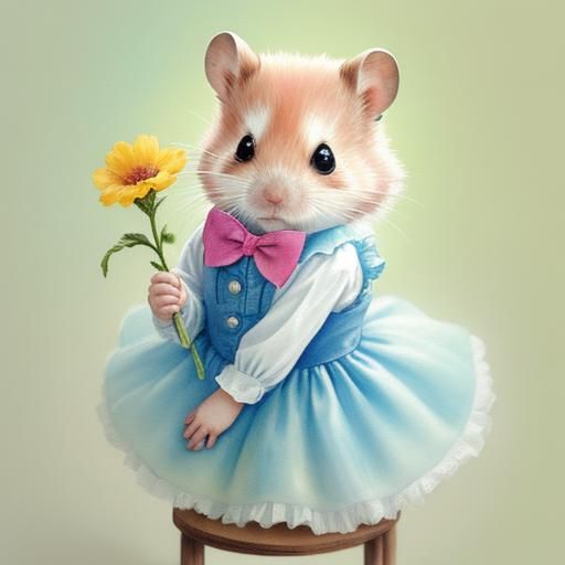 Pastel Watercolor Hamster in Tutu Illustration