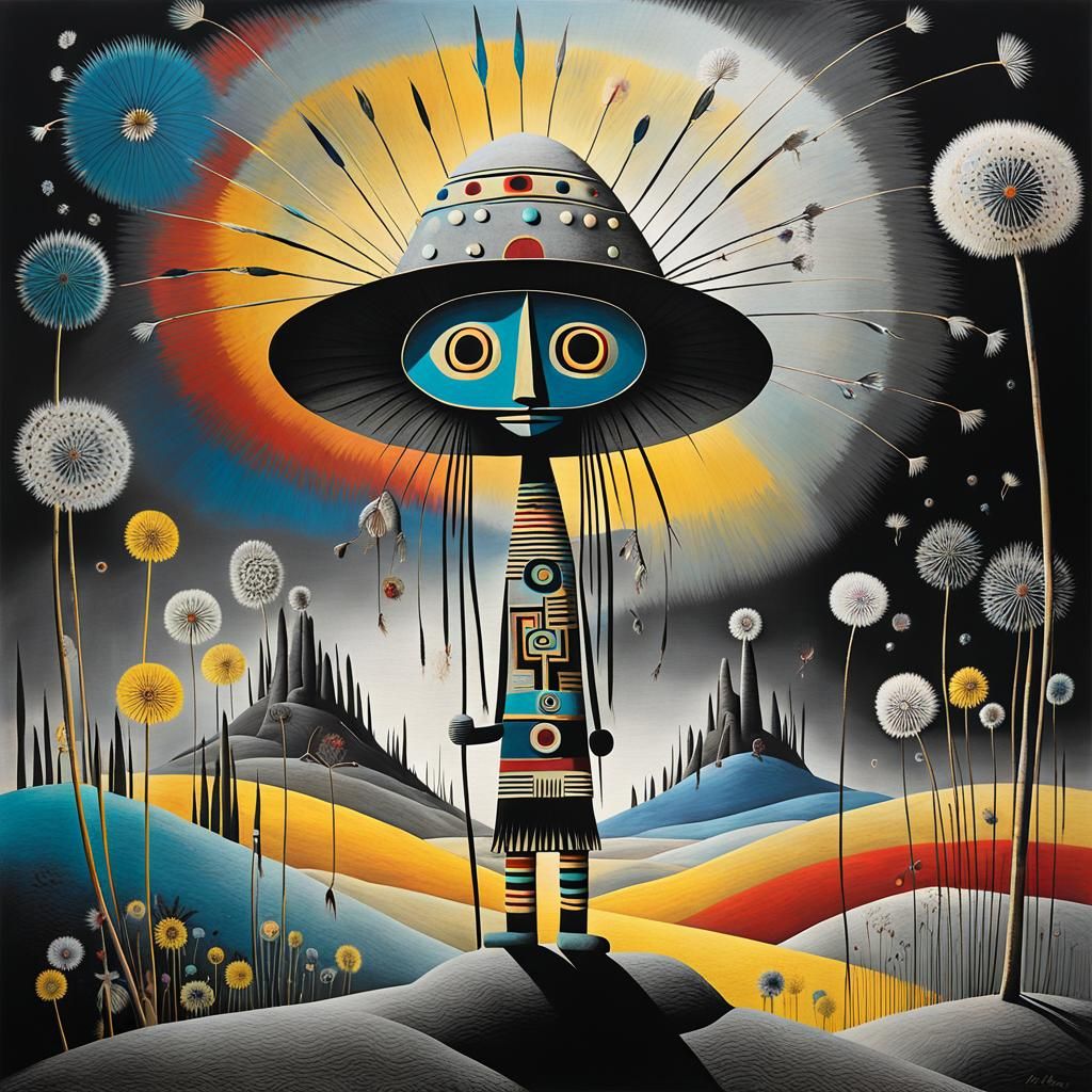 Kachina Doll in Dandelion Dreamscape, Surrealist Style
