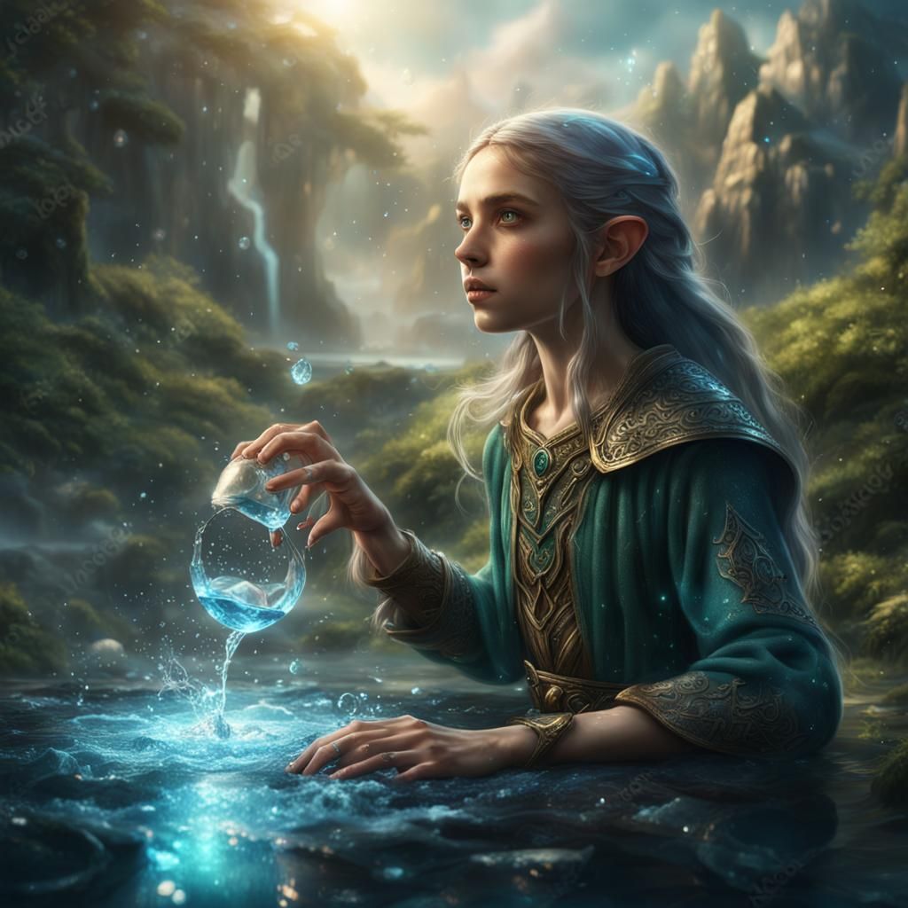 Elf Girl's Water Magic: Epic Digital Painting