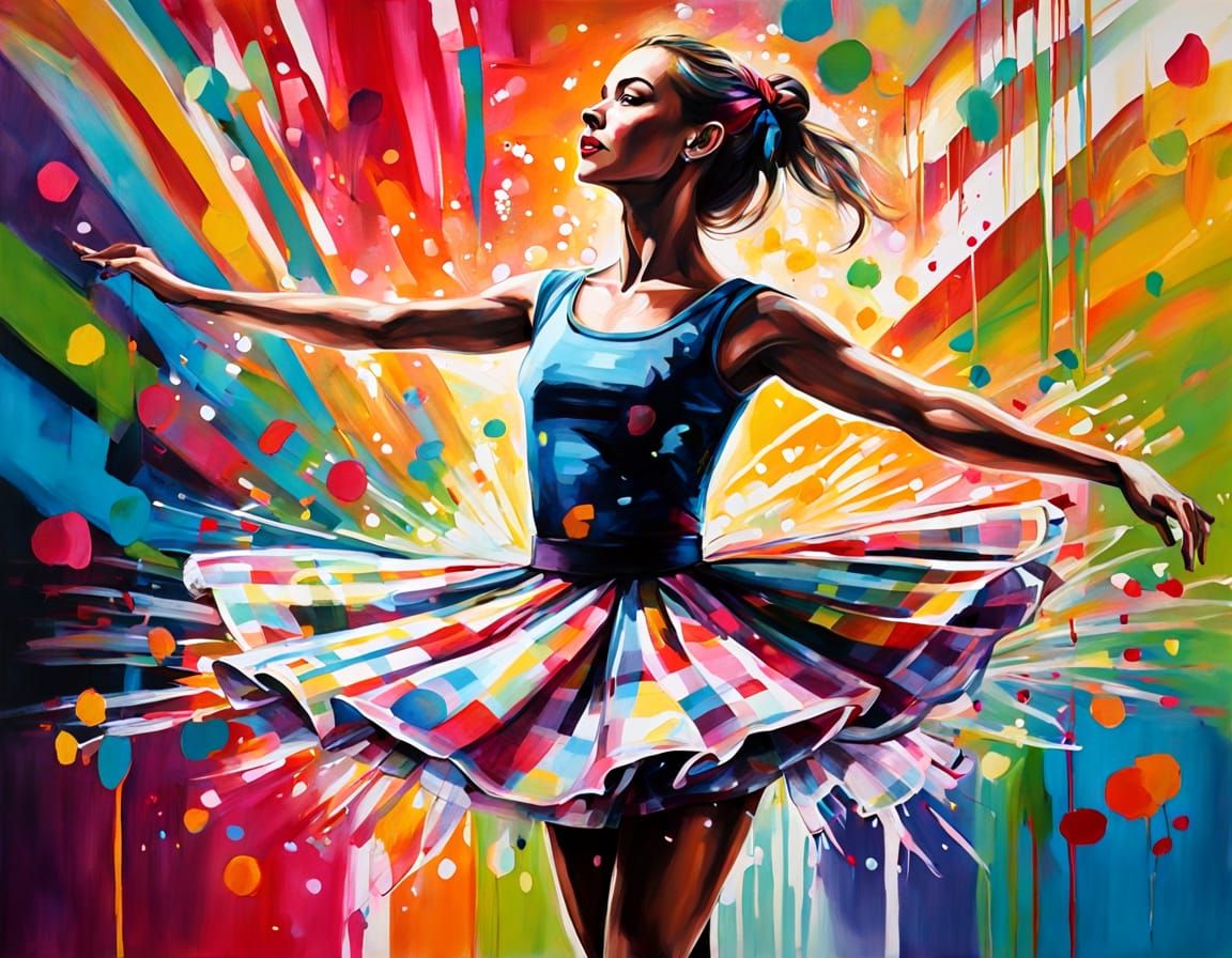 Hyperrealistic Ballerina in Vibrant Gingham