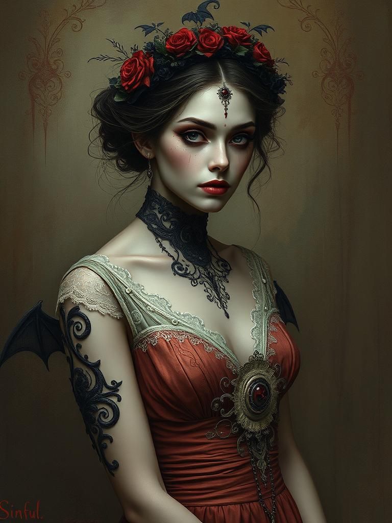 Sinister Vampire Goddess Portrait in Dark Fantasy Style