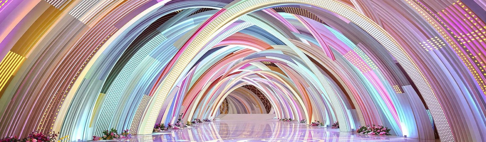 Surreal Vaulted Arches in Glowing Pastel Ribbons