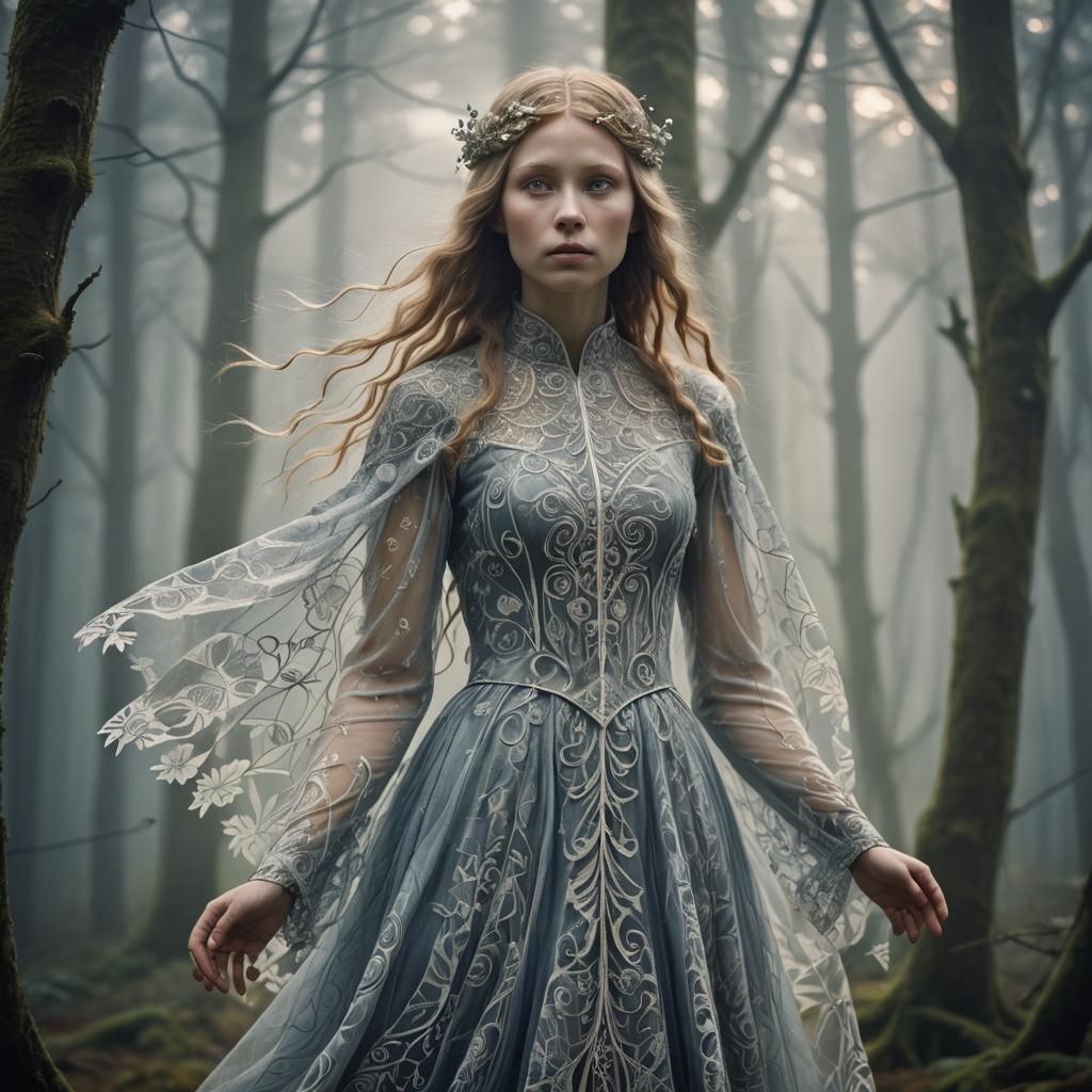 Ethereal Nordic Spirit in Misty Forest