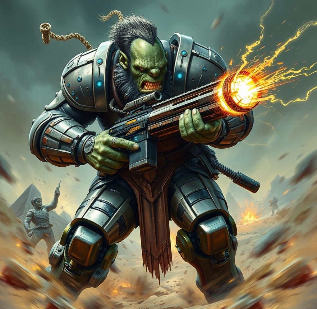 Sleek, High-Tech Orc Mercenary Charges into Battle