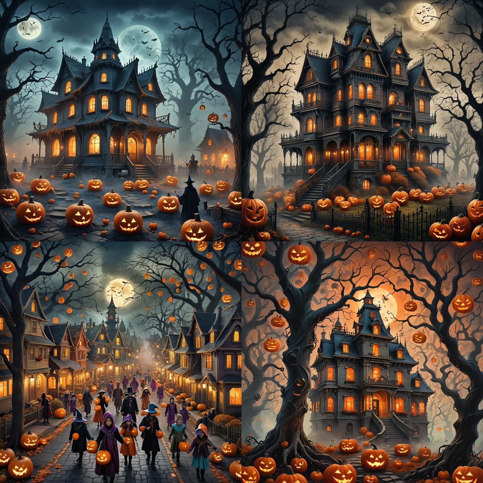 Spooky Haunted House with Halloween Creatures