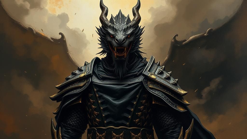 Dragon Warrior in Dark Landscape: Cinematic Art