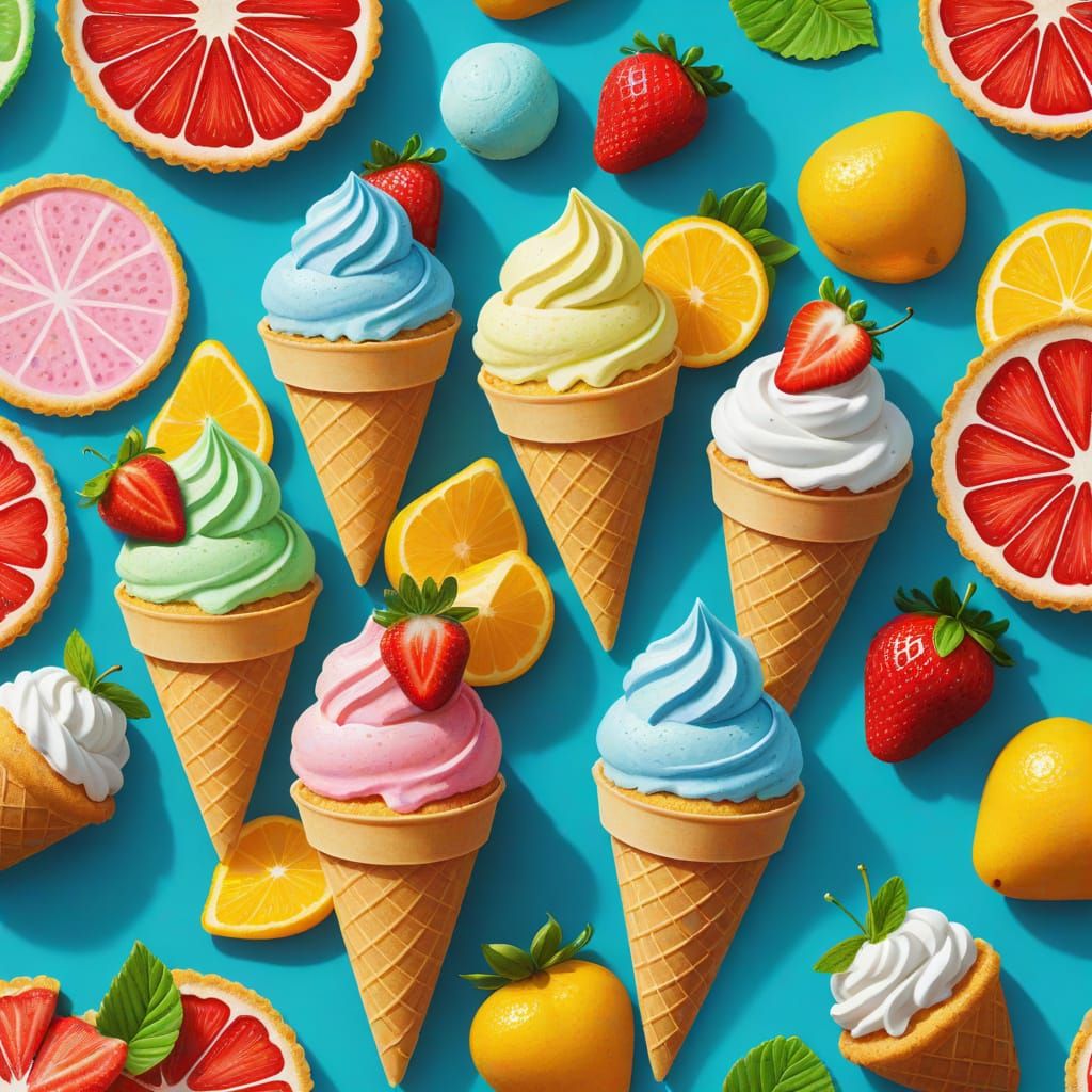 Child with Strawberry Ice Cream in Cartoon Style