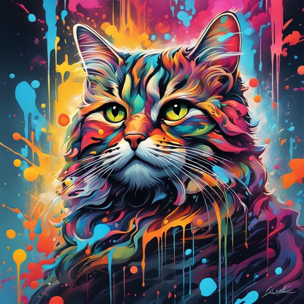 Colorful Graffiti Cat in Street Art Style