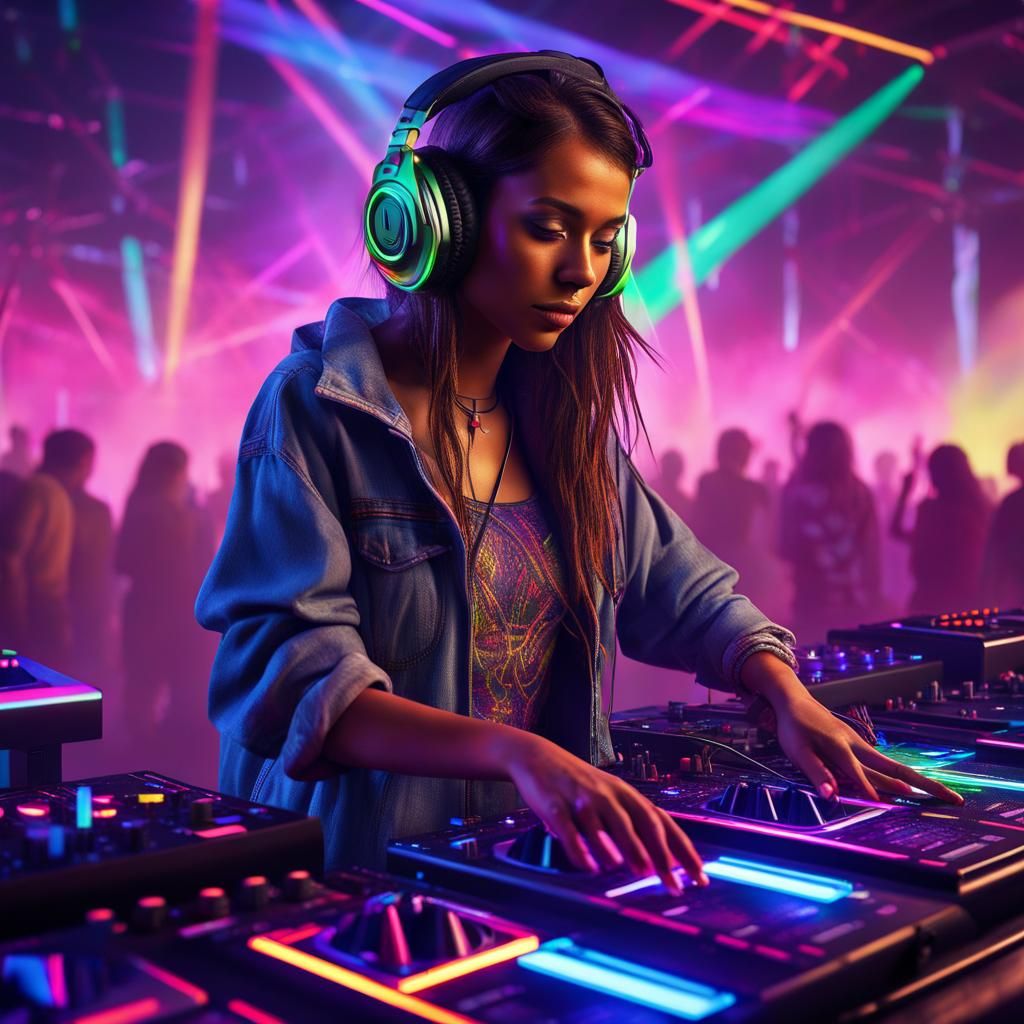 Rave DJ at Burning Man in Neon Lights