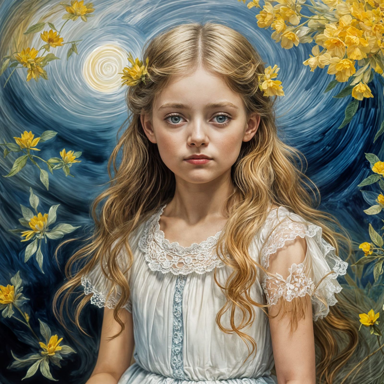 Little Angel Gazing Out at a Starry Night Sky