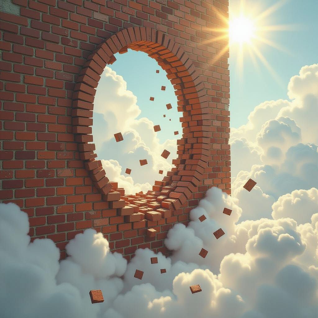 Surreal Crumbling Brick Wall in Divine Light