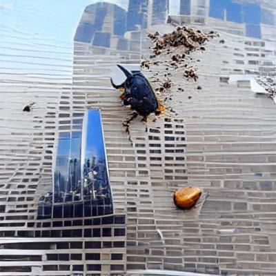 Man Eats Rhino Beetle Amidst Destruction