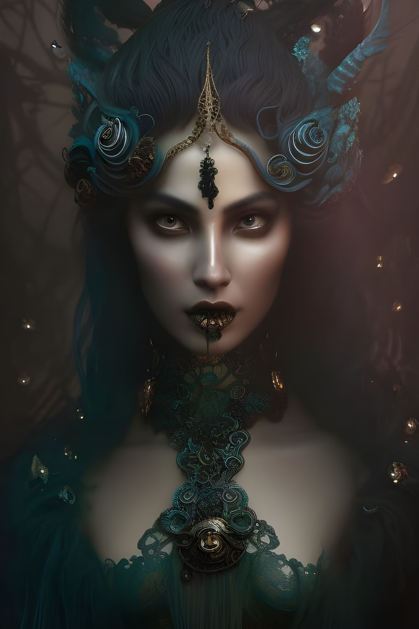 Mermaid in Black Silk Dress: Elaborate Fantasy Art