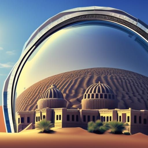 Futuristic Desert City Protected Under Glass Dome