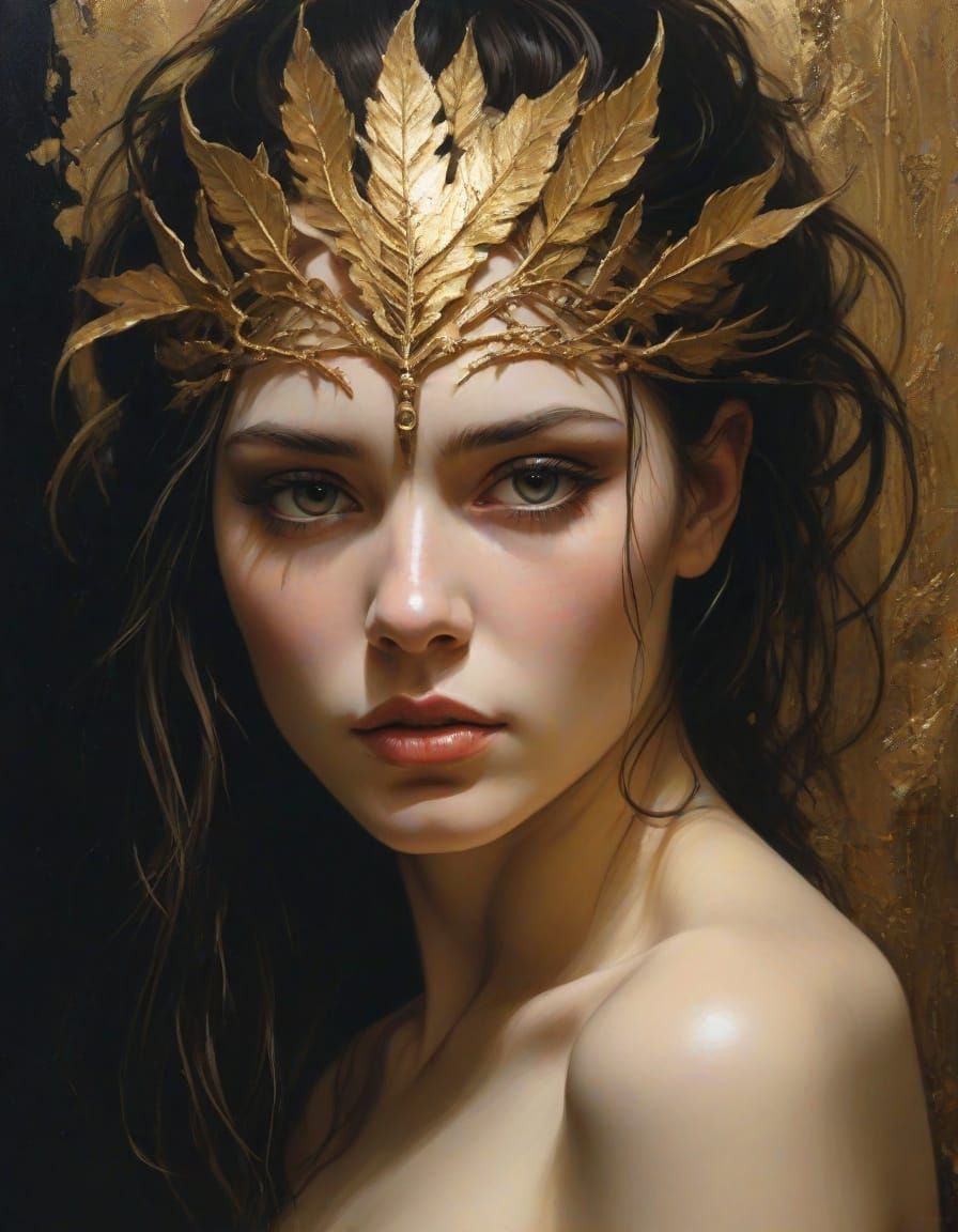 Dreamlike Portrait in Gold-Leaf Paint, Caught in a State of ...