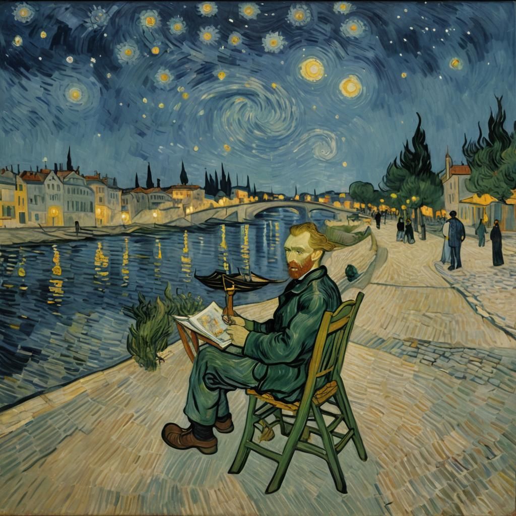 Van Gogh in Modern Gallery: Hyperrealistic Photo